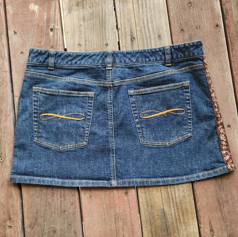 The Limited Beaded Y2K Boho Denim Jean Mini Skirt